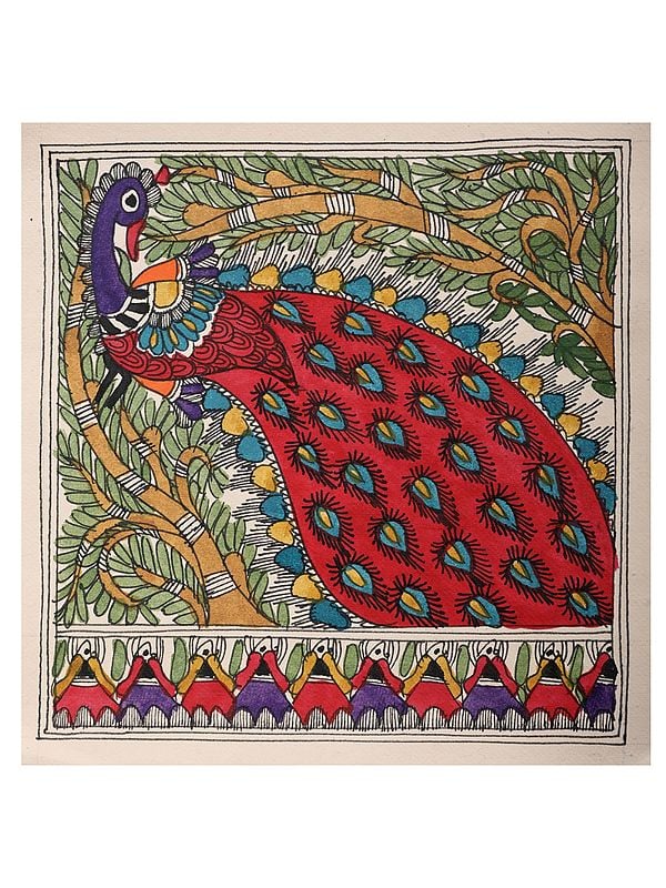 Peacock Madhubani Painting on Handmade Paper | By Ashutosh Jha