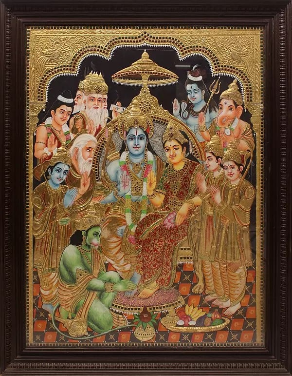 Sita Ram Pattabhishekam | Traditional Colors with 24 Karat Gold | With Frame