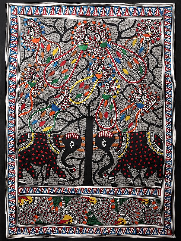 Tree Of Life With Elephant And Peacock| Handmade Paper | By Ajay Kumar Jha