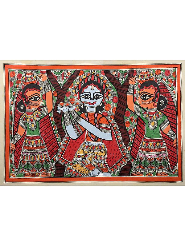 Krishna Leela -Madhubani Art | Handmade Paper | By Ajay Kumar Jha