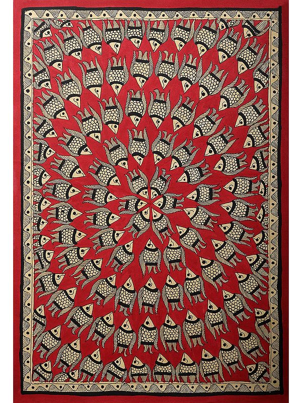 Red Fish Mandala Art | Handmade Paper | By Ajay Kumar Jha