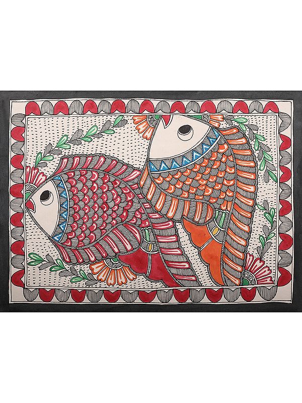 Handmade Fish Madhubani Painting | Handmade Paper | By Ajay Kumar Jha