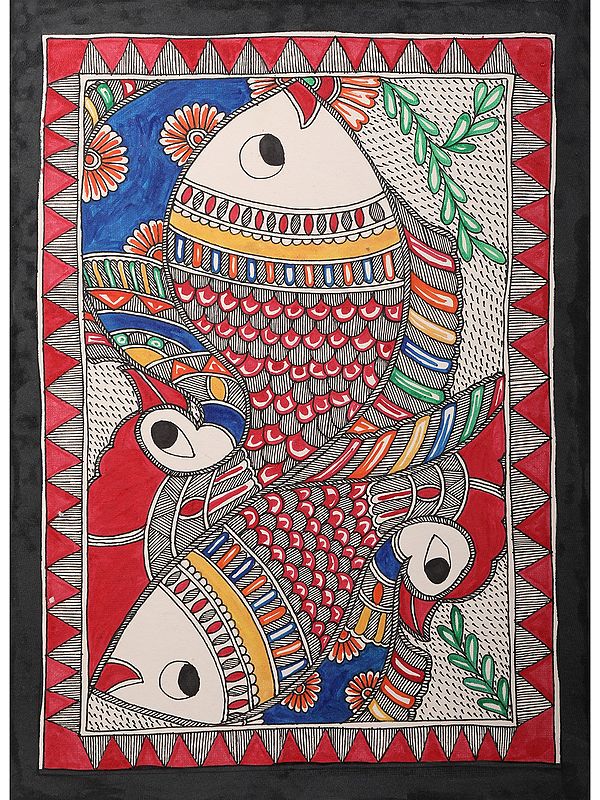 Pair Of Peacock And Fish | Handmade Paper | By Ajay Kumar Jha
