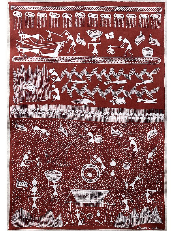 Ploughing and Cultivation | Warli Painting