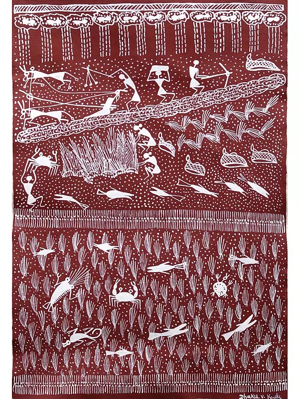 Rice Farming Scene | Warli Painting