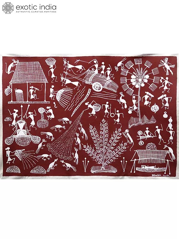 Village Life | Warli Art on Cotton