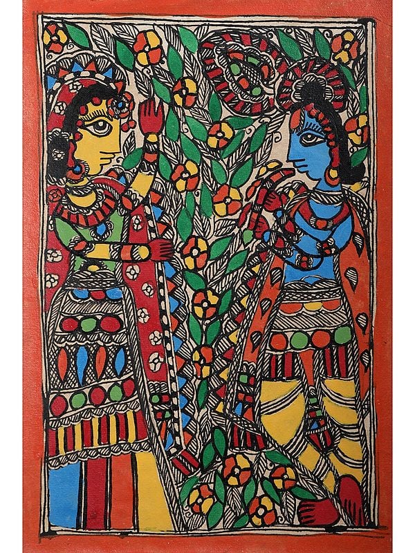 Lord Krishna With Radha | Handmade Paper | By Ajay Kumar Jha