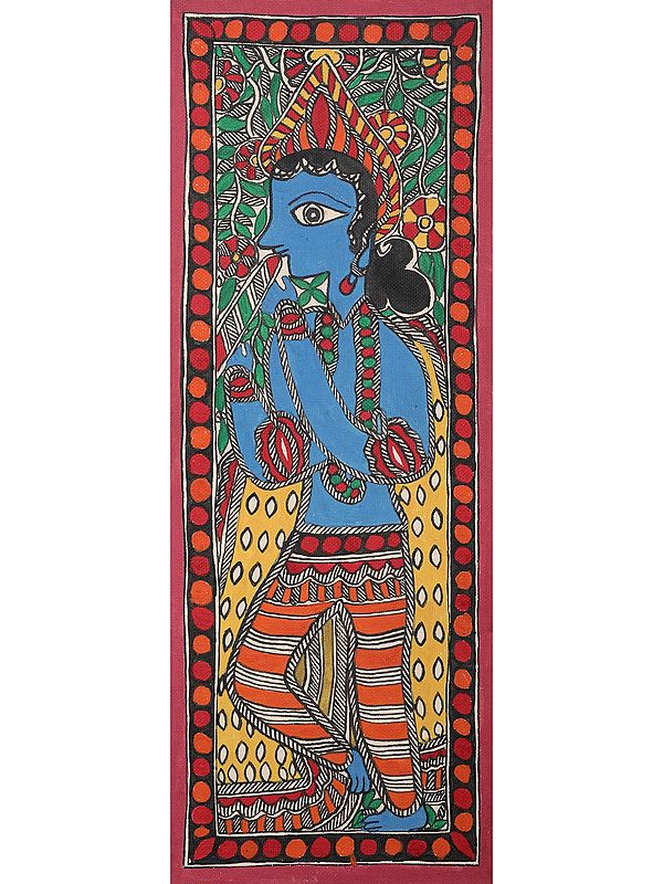 Madhubani Krishna Painting | Handmade Paper | By Ajay Kumar Jha