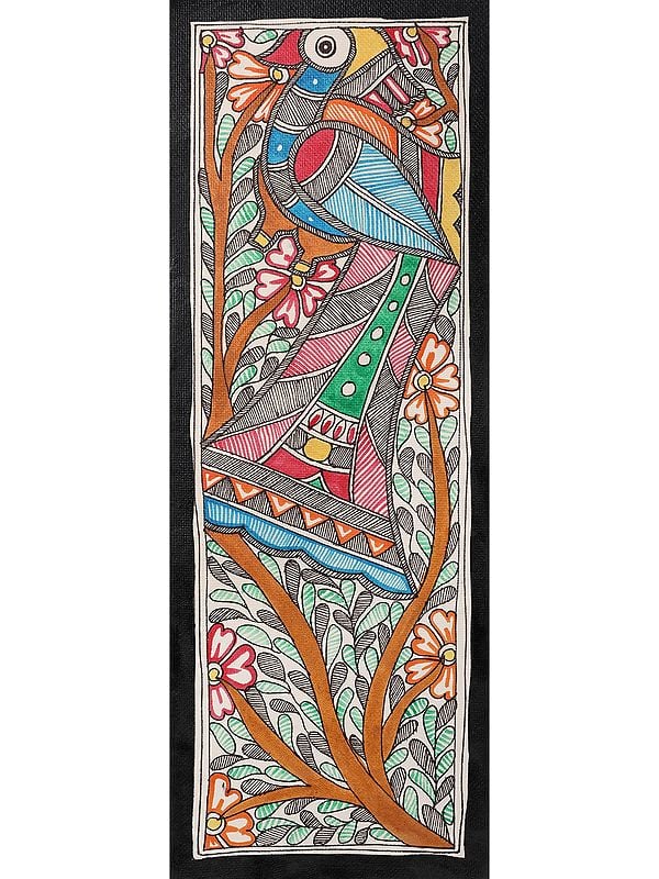 Peacock Sitting on A Tree | Handmade Paper | Artwork by Ajay Kumar Jha