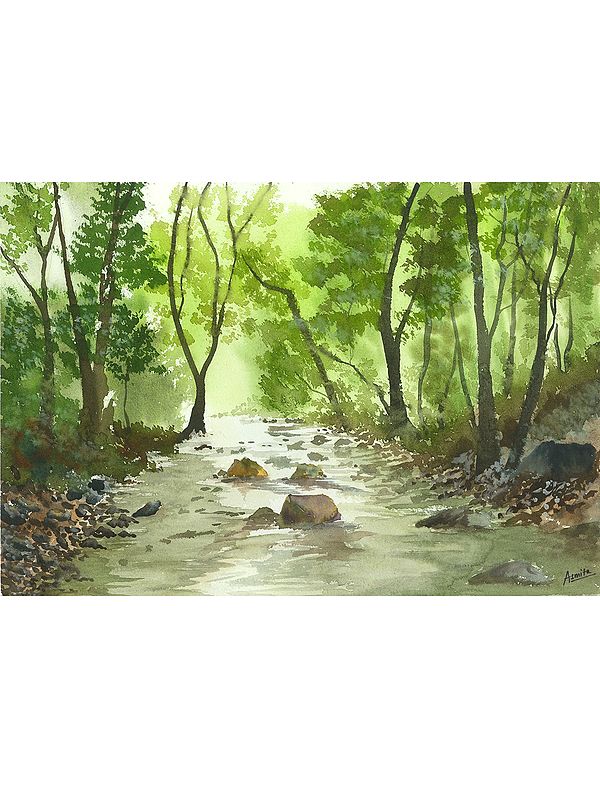 River Bed In Jungle | Watercolor On Paper | By Asmita Atre