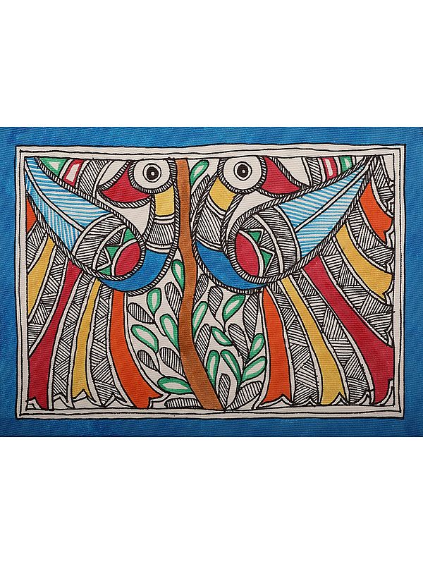 Multicolored Peacock Painting in Madhubani Style | Handmade Paper | By Ajay Kumar Jha