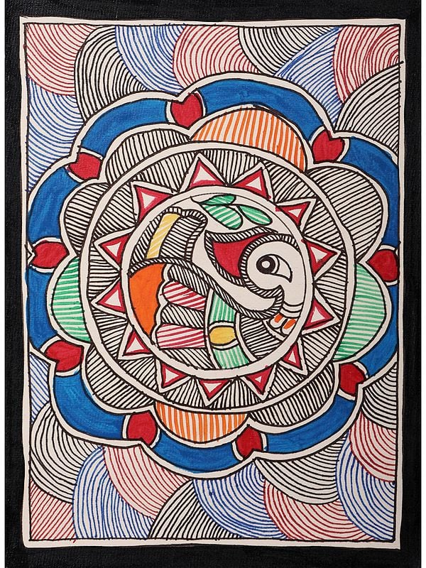 Peacock Rangoli Design Painting in Madhubani Art | Handmade Paper | By Ajay Kumar Jha