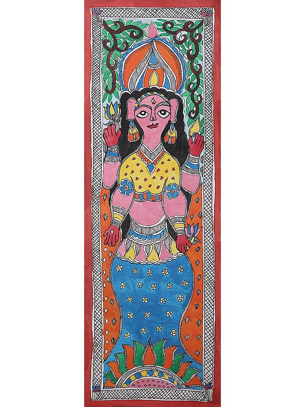 Goddess Laxmi - Madhubani Painting | Handmade Paper | By Ajay Kumar Jha