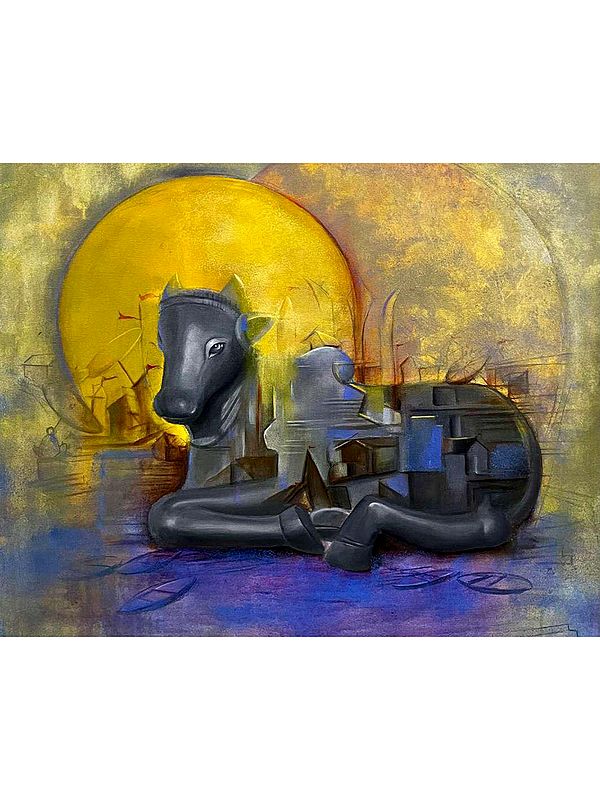 Calm Seated Nandi | Acrylic On Canvas | By Mona Kapoor