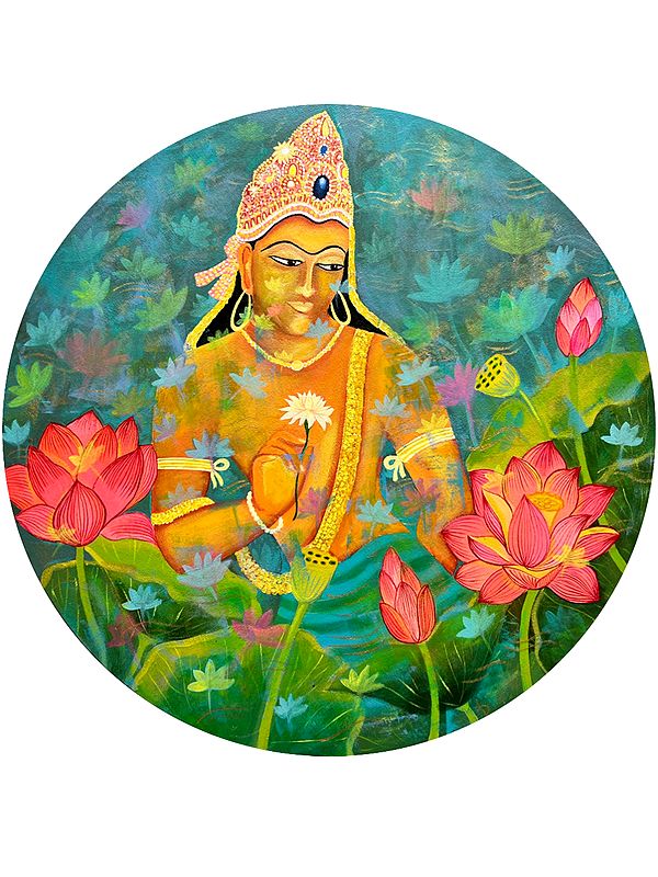 Padmapani With Lotus | Acrylic On Canvas | By Amita Dand
