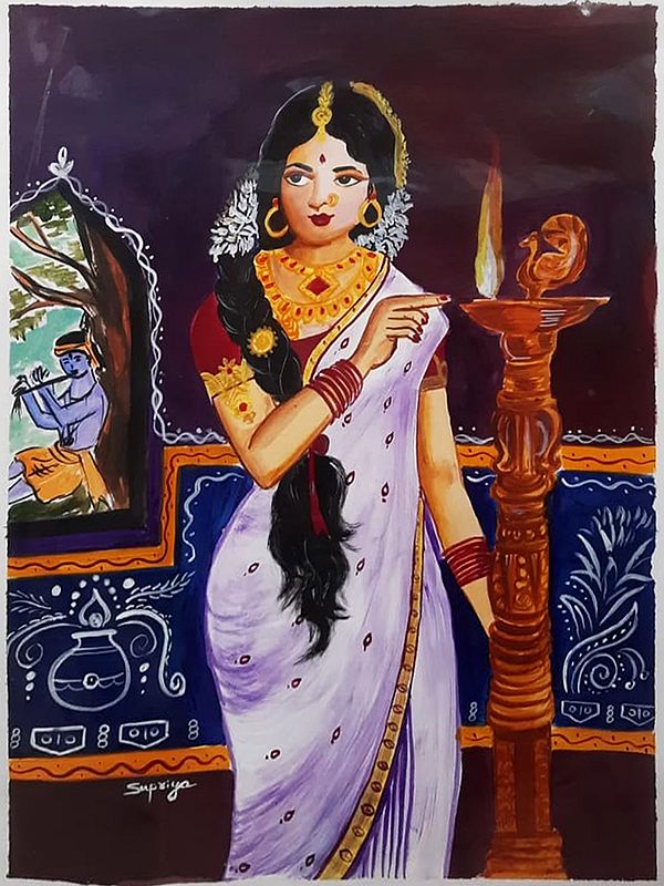 Radha Engrossed In The Tune Of Murli | Acrylic On Canvas | By Supriya Jammalamadaka