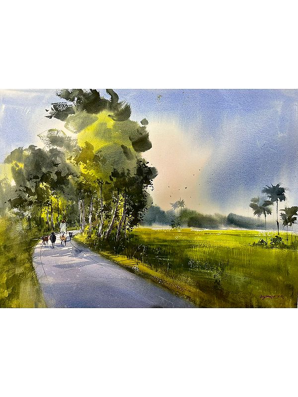 Going To Field | Watercolor On Paper | By Santu Naskar