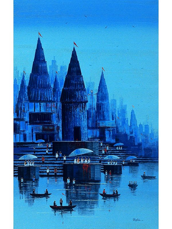 Devotees At Banaras Ghat | Acrylic On Canvas | By Reba Mandal