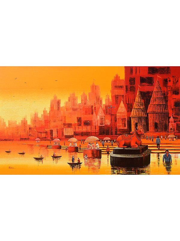 A Dip In Banaras | Acrylic On Canvas | By Reba Mandal