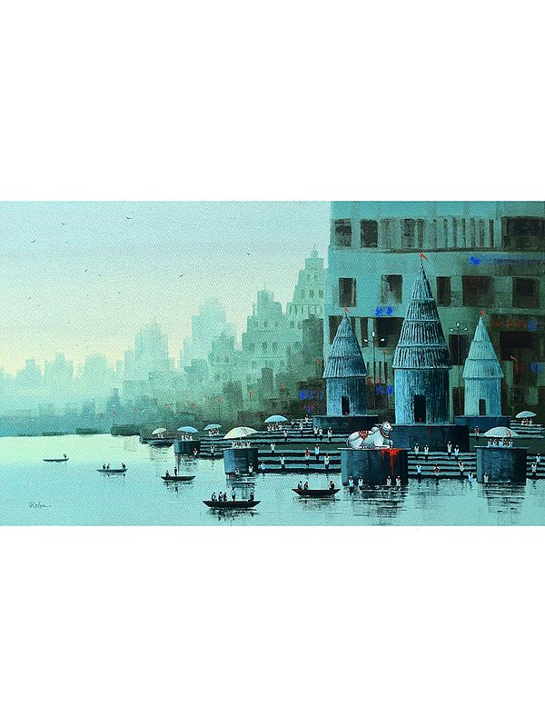 An Evening At Banaras Ghat | Acrylic On Canvas | By Reba Mandal