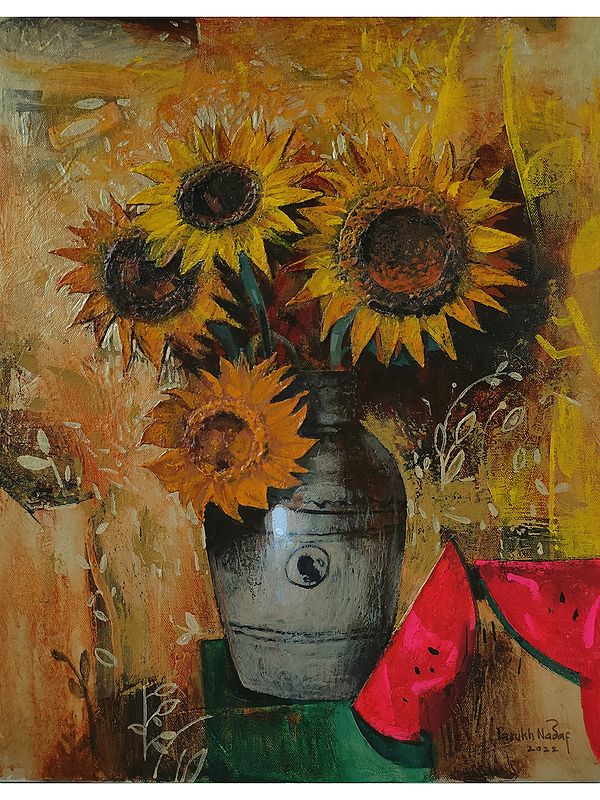 Beautiful Flower Vase - Still Life | Acrylic On Canvas | By Farukh S Nadaf