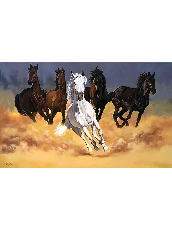 Five Running Horse - Get Ready To Race | Acrylic On Canvas | By Omkar Ashok Pawar