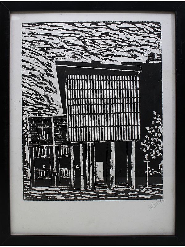 Apartments | Woodcut On Cartridge | By Deepa Kushwaha | With Frame