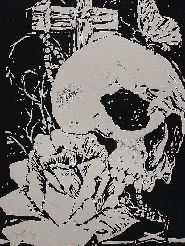Skull Abstract | Linocut On Cartridge | By Deepa Kushwaha