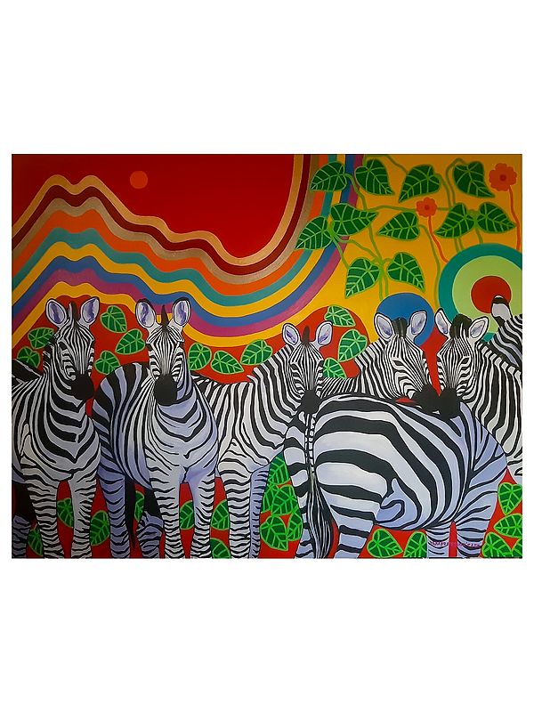 Herd Of Zebras | Acrylic On Canvas | By Debrata Basu