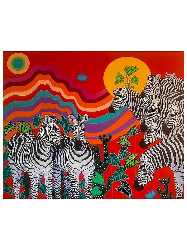 Zebras In A Jungle | Acrylic On Canvas | By Debrata Basu