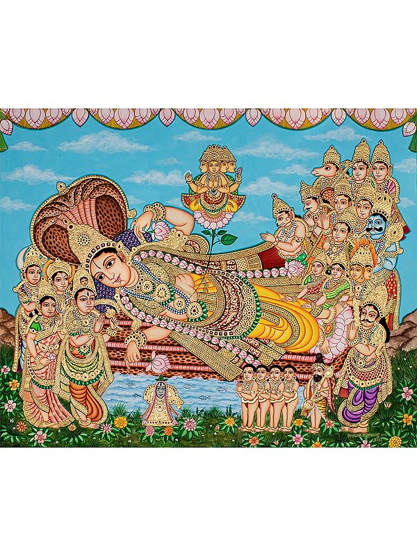 Beautiful Painting Of Ranganatha Swamy - Lord Vishnu | Mysore Style Painting| Natural Color On Cloth | By Shashank Bhardwaj