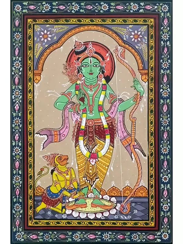 Divine Lord Rama With Lord Hanuman | Pattachitra Painting | Natural Color On Handmade Canvas | By Sushant Maharana