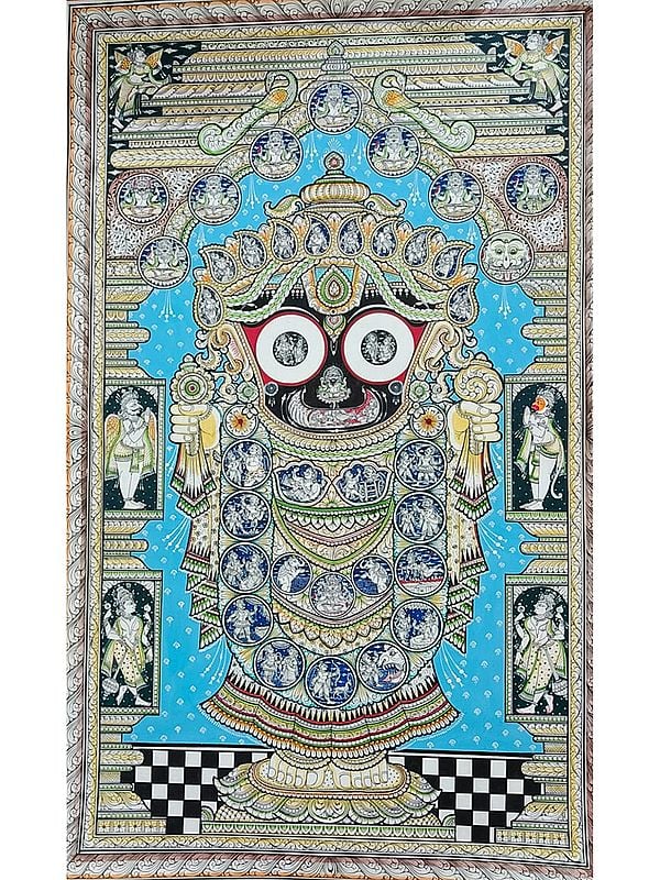 Lord Jagannath With Vaishnava Symbols | Pattachitra Painting | Natural Color On Handmade Canvas | By Sushant Maharana