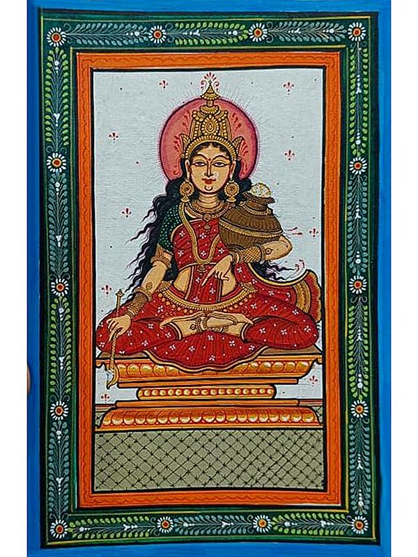 Goddess Annapurna Seated On Asana | Pattachitra Painting | Natural Color On Handmade Canvas | By Sushant Maharana