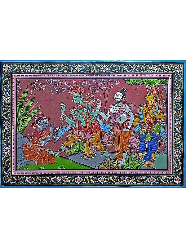 Lord Rama With Vishwamitra - Theme Of Ramayana | Pattachitra Painting | Natural Color On Handmade Canvas | By Sushant Maharana