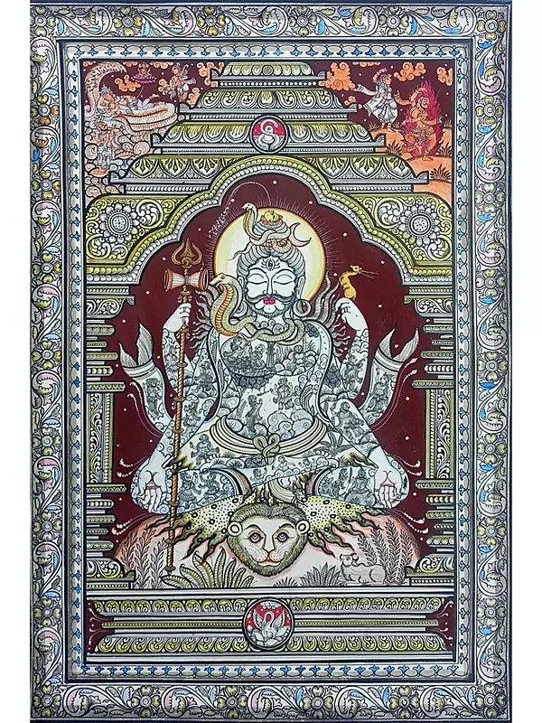 Attractive Lord Shiva In Meditation | Pattachitra Painting | Natural Color On Handmade Canvas | By Sushant Maharana