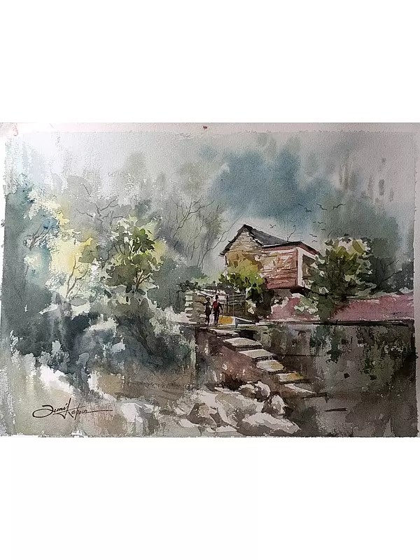 My Sweet Home On Mountain | Watercolor On Paper | By Sunil Kapoor