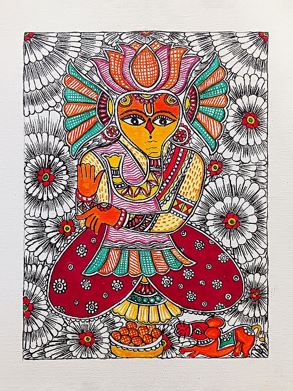 Blessing Lord Ganesha | Madhubani Painting | Acrylic On Canvas | By Rina Patwa