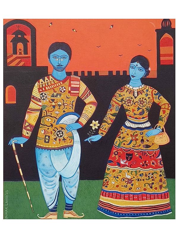 Couple In Beautiful Folk Outfit | Acrylic On Canvas | By Bhaskar Lahiri