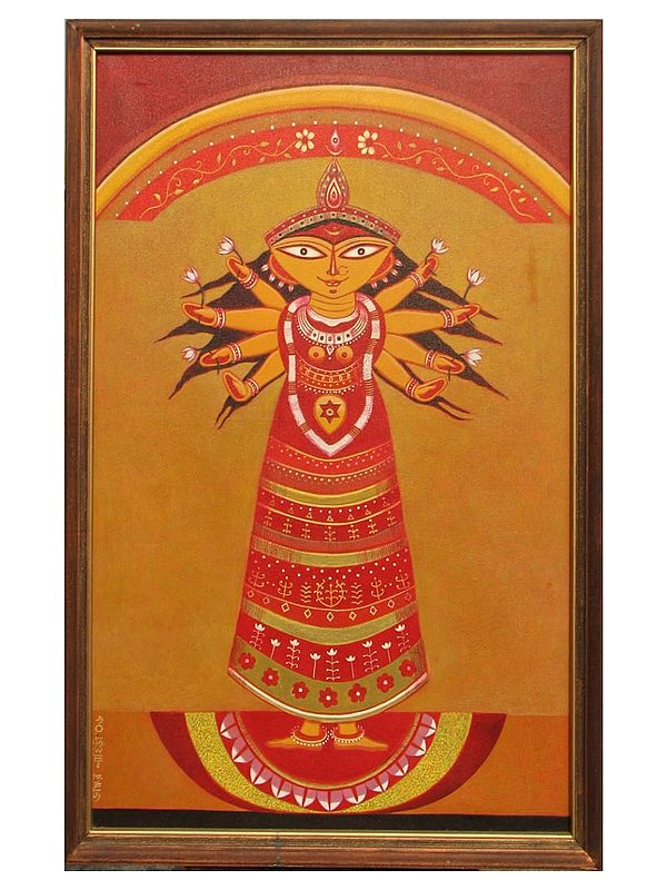 Ashtabhuja Durga | Acrylic On Canvas | By Bhaskar Lahiri | With Frame