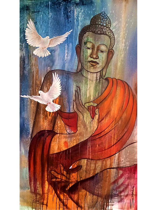 Peace Loving Buddha With Nature | Acrylic On Canvas | By Sidharth Royal