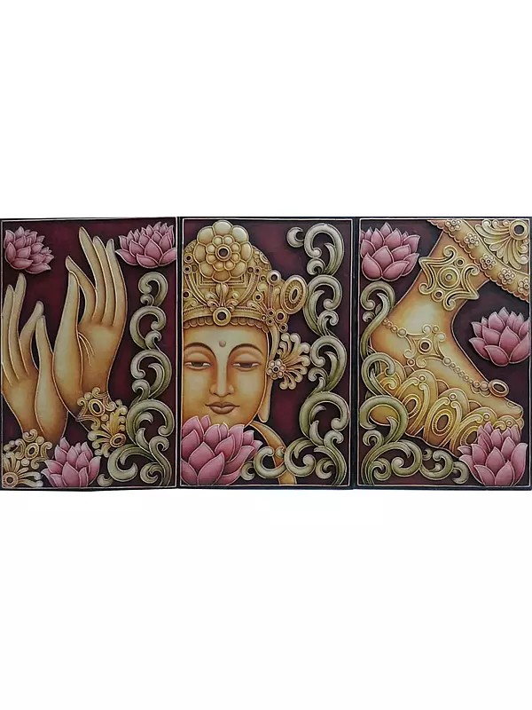 Attractive Painting Of Gautam Buddha - Set Of 3 | Acrylic On Canvas | By Sidharth Royal