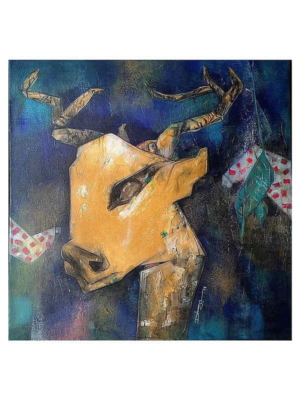 Head Of A Deer | Mixed Media On Canvas | By Dhananjoy Das