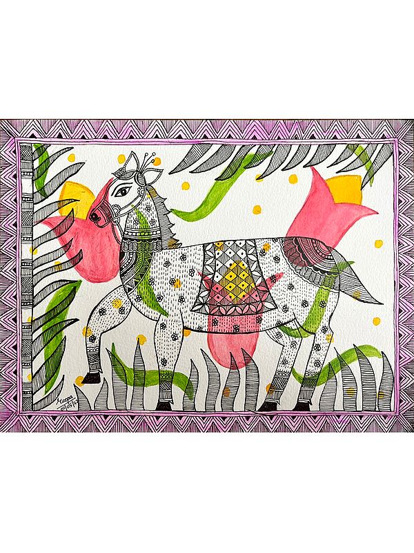 A Madhubani Styled Horse | Acrylic On Paper | By Roopa