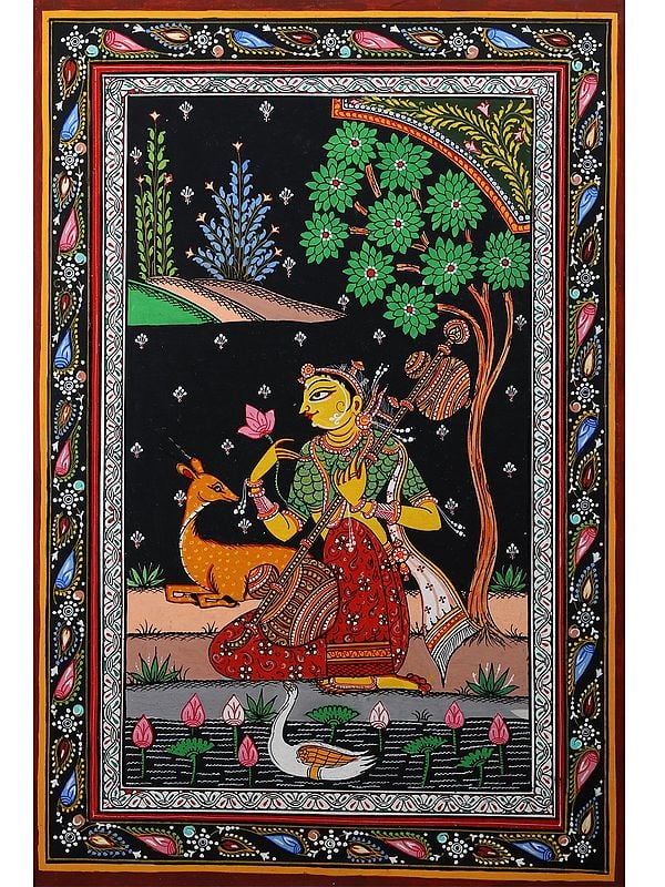 Mirabai in Devotion of Lord Krishna | Pattachitra Painting from Odisha