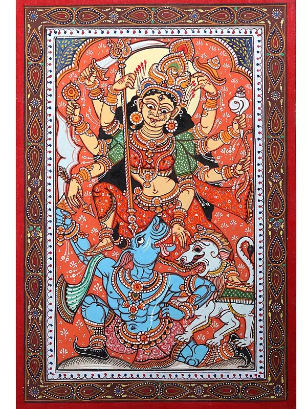 Ashtabhujadharini Goddess Durga (Mahishasuramardini) | Pattachitra Painting from Odisha