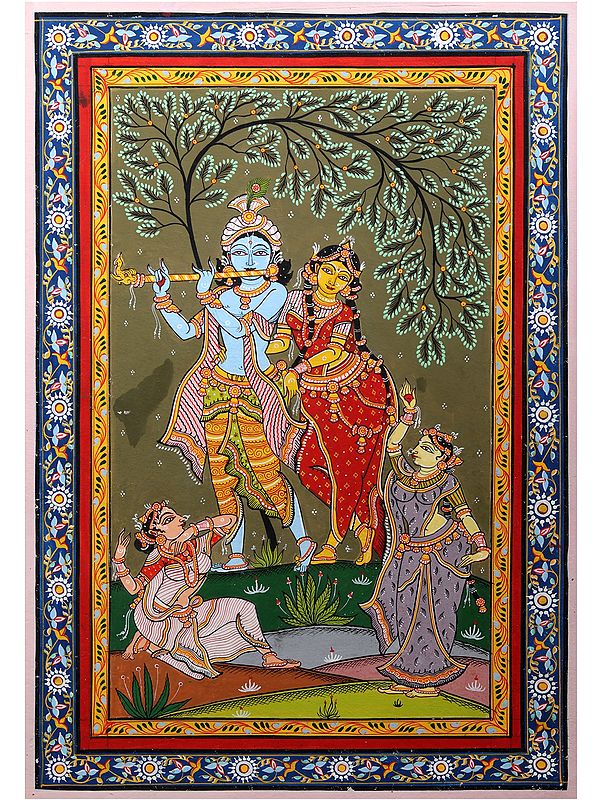 Radha Krishna with Gopis | Pattachitra Painting from Odisha
