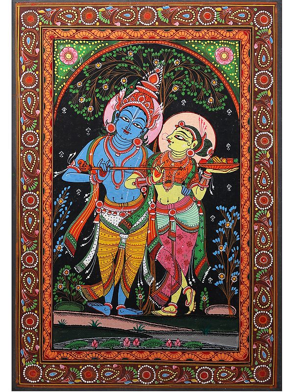 Fluting Radha Krishna | Pattachitra Painting from Odisha