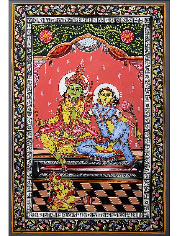 Siya - Ram with Bhakta Hanuman | Pattachitra Painting from Odisha