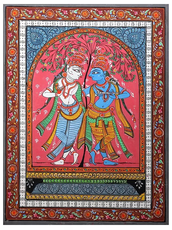 Lord Krishna and Balaram | Pattachitra Painting from Odisha